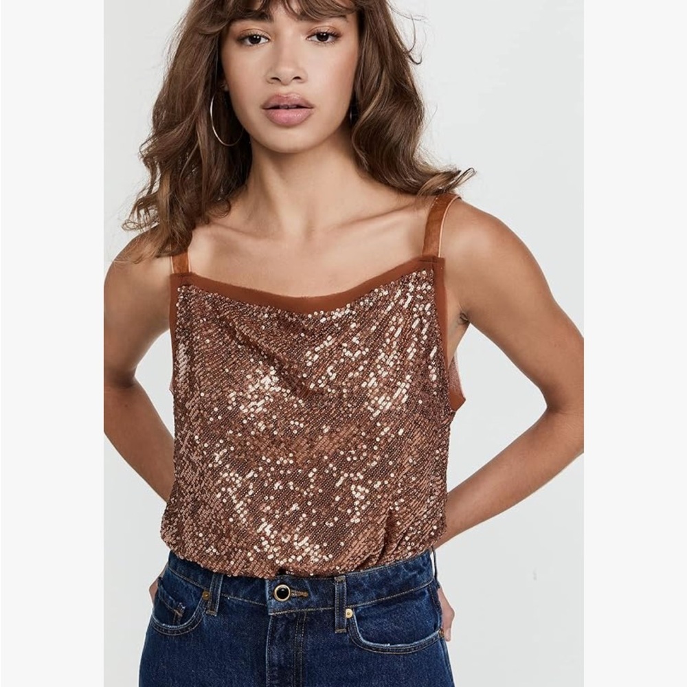 NWT Free People Intimately Shimmer Shine Sequin Brown Bodysuit Velvet Straps XS